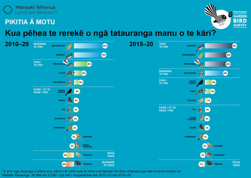 Kua pēhea te rerekē o ngā tatauranga manu o te kāri? How have bird counts changed 2010 - 2020